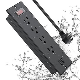 Conference Recessed Power Strip Waterproof,Furniture Recessed Power Strip with 4 Outlets,2 USB,Table Power Strip Surge Protector,Flush Mount Power Strip Water Resistant,6ft Cable with Flat Plug