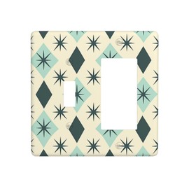 JDAKHD Mid Century Modern 2-Gang Toggle & Decorator Combo Wall Plate Vintage Abstract Diamond Geometric Pattern Rocker Switch + Gfci Outlet Cover for Office, Retail & Commercial Spaces