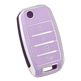 OFF WE GO for Kia Key Fob Cover, Soft TPU Protection Key Case Compatible with Kia Rio Optima Soul Sportage Sorento Carens 4 Button Smart Remote Key Accessories (Silver Purple)