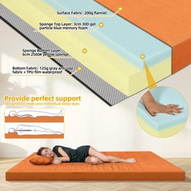 DWVO 3.5 Inch Thick Memory Foam Camping Mattress Sleeping Pad, CertiPUR-US Certified Roll Up Floor Mat with Waterproof Cover & Travel Bag, Portable Sleeping Mat for Travel, Truck, Bed, Tent, etc.