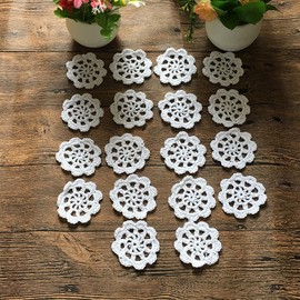 MINDPLUS Set of 18 Mini Hand Crochet Doilies Flowers 2 Inches White Cotton Small Hand Crochet Petals Lace Doilies for Crafts