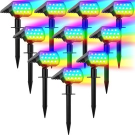 Solar Spot Lights Outdoor Color Changing, [7 Modes/10 Pack] Christmas IP65 Waterproof Landscape Spotlights, Dusk to Dawn Solar Powered Security Light for Patio Gate Walkway Pool Garden Yard Driveway