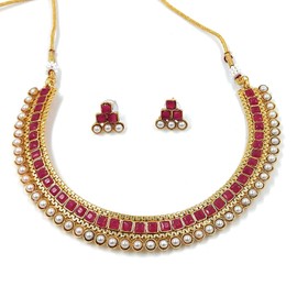 I Jewels Womens Gold Plated Indian Wedding Bollywood Choker Necklace Jewellery Set (Mc119Q) Pink