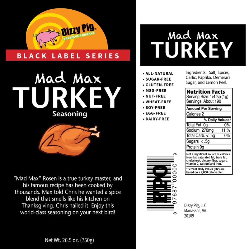 Dizzy Pig Mad Max Turkey Seasoning Rub (Quart Shaker) -