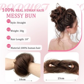 Thick Messy Bun Hair Piece Human Hair Wavy Fluffy Fake Bun Donut Updo Messy Buns Hair Pieces for Women with Elastic Band Lightweight Ponytail Extensions (1 Count #27 Honey Blonde)