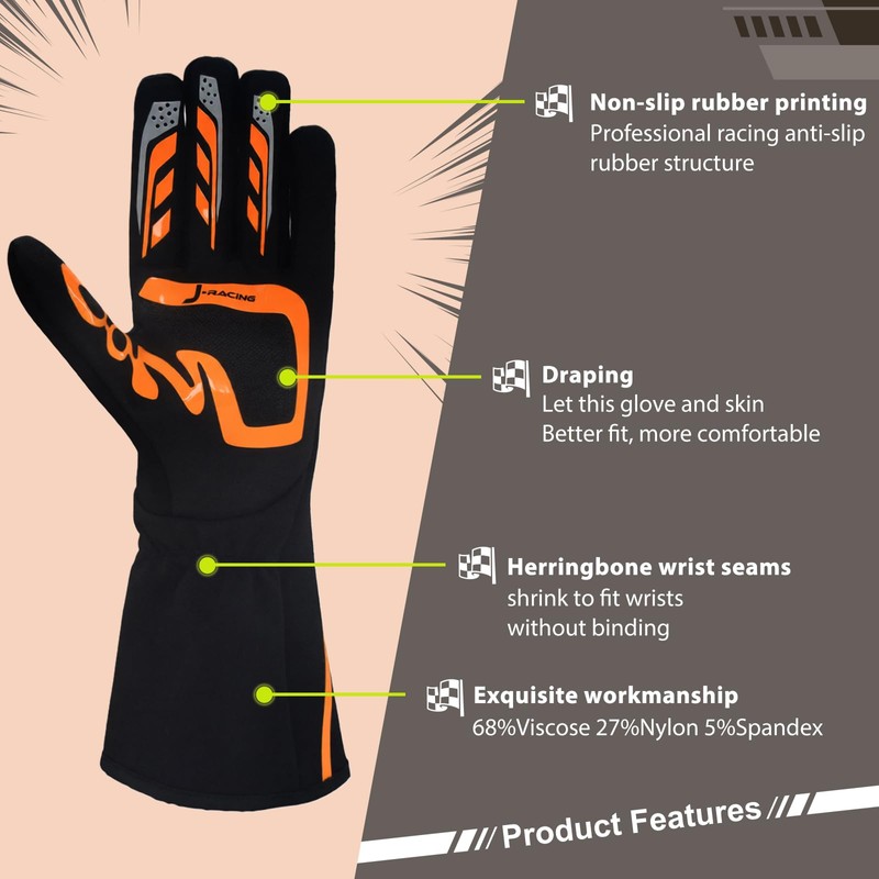 Racing Gloves No SFI Certified Flame Retardant, Aramid Knit, Anti-Slip