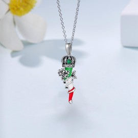 qielizhu Italian Horn Necklace for Women 925 Sterling Silver Italian Horn Malachite Necklace Italian Jewelry Gift for Women Men, adjustable, Sterling Silver, Malachite