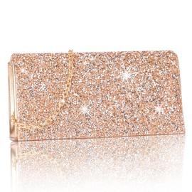 Larcenciel Rose Gold Clutch Bag, Sparkling rhinestones, Contemporary