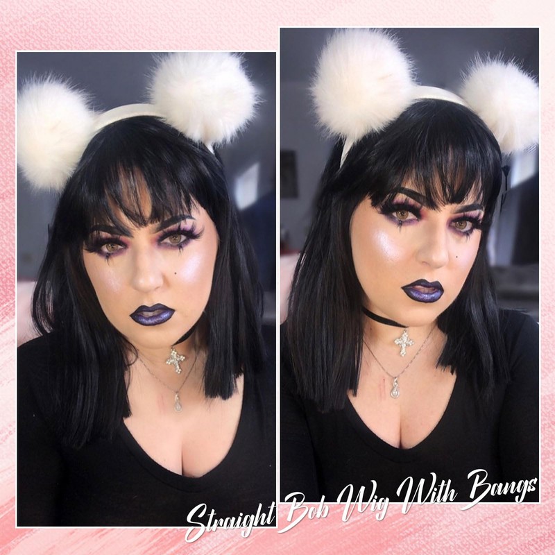 G&T Wig Black Bob Wig with Bangs 14inch Straight Bob
