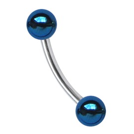 Eyebrow Banana Piercing 1.2 x 6 mm Including 2 Steel Ball Blue Anodised Titanium 3 mm
