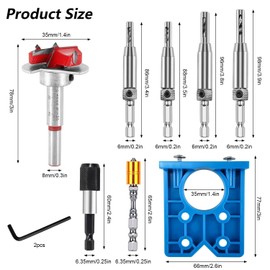 Forstner Drill Bit 35 mm, Pot Hinge Drilling Template Furniture Construction with Round Shank, Drilling Template Pot Hinge with Depth Stop, Hinge Drill Jig Drill Guide for Cabinet Hinges Bit