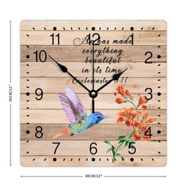 Zyadsinoudor He Has Made Everything Beautiful Square PVC Wall Clock Orange Flower Hummingbird Frameless Clocks Christian Scripture 12in Battery Operated Artistic Wall Clock for Home Dining Room