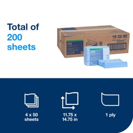 Tork Odor Resistant Foodservice Cleaning Towel Blue W8, Z-Folded, 4 x 50 Cloths, 192292