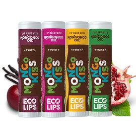 Eco Lips Protetor labial orgnico Mongo Kiss pacote com 4 hortel-pimenta, rom, mel de baunilha, cereja preta - 100 orgnico USDA - acalma, hidrata...   