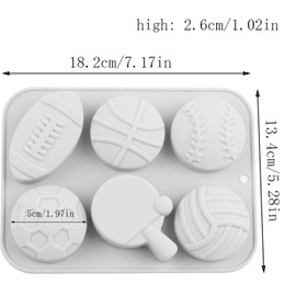 6 Cavity Sports Ball Shaped Candy Molds Table Tennis Basketball Volleyball Baseball Football Silicone Mold For Chocolate Candy