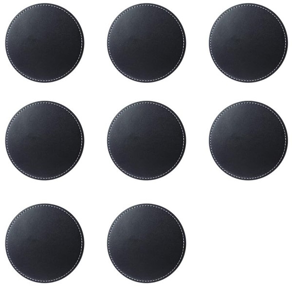 Black Leather Coasters Set in 8pcs,Round Leather Coaster 10CM,Leather Cup