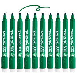 PENOL OF SCANDINAVIA 10 Green Whiteboard Markers - 800, 1.5mm Bullet Tip with Nordic Swan Ecolabel - Non-Toxic and Odourless - Plastic Barrel with Anti Roll Cap