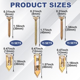 HINZIC 90pcs Self-Drilling Anchor Screws, Zinc Plated Steel Drywall Anchors, Heavy Duty Metal Expansion Bolt for TV Shelf Straps Gypsum Boards Cabinets (45 Sets)