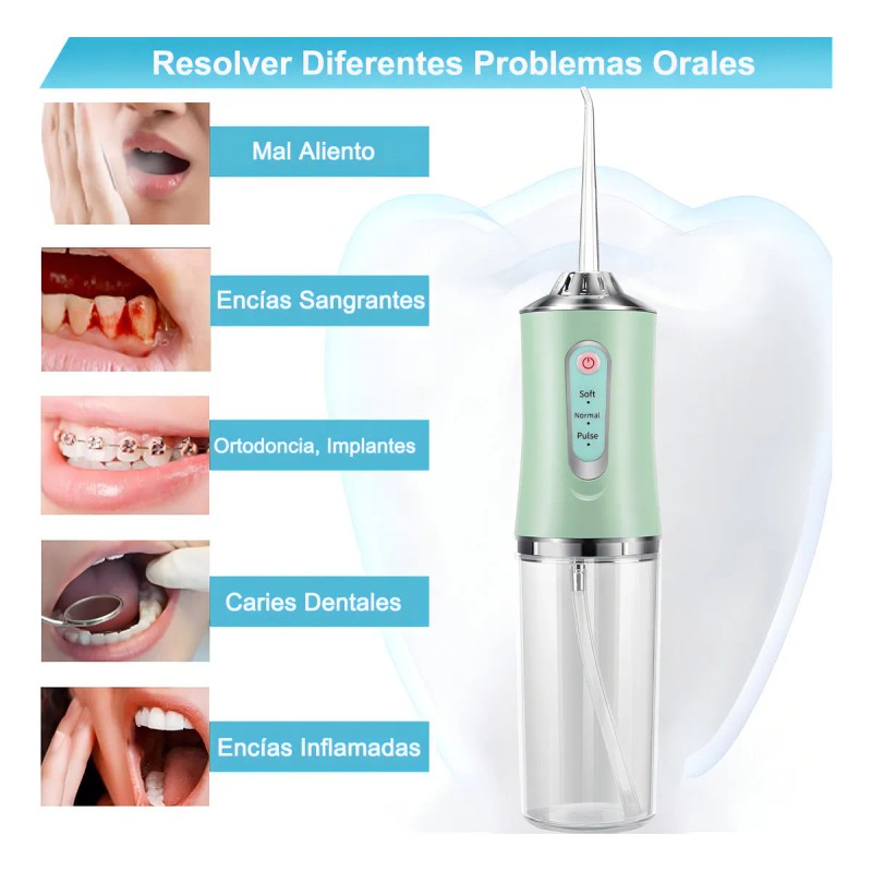 Irrigador Bucal Limpiador Dientes Eléctrico Boquillas Color Verde