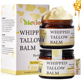 Organic Beef Tallow for Face, Grass Fed Tallow and Honey Balm with Raw Honey and Jojoba Oil for Sensitive and Dry Skin (2 Oz (Pack of 2), Unscented)
