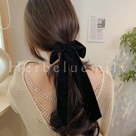 Herbeluemily Velour Ribbon Ribbon Hair Rubber Scrunchie Large Velvet Velour Ribbon Rubber Hair Elastic Black B Hair Rubber