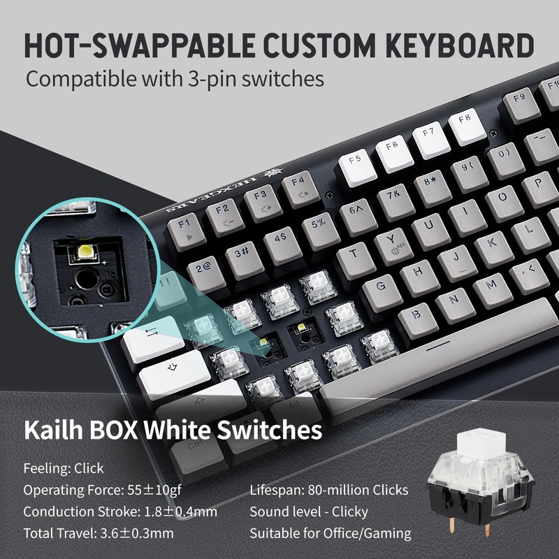 Hexgears GK735 Wired Full Size Mechanical Keyboard, Aluminum Housing Built