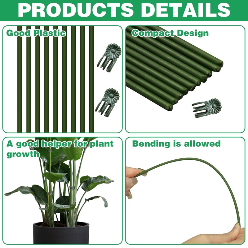 50Pcs Plant Stake Clip Set Green, Plant Sticks Supplies Support