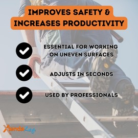 Xtenda-Leg® Ladder Leveler - Rubber Feet, Perfect for Extension Ladders, Stabilizer Attachments for Safe Use - Stable Platform for Uneven Ground - Easy Installation - OSHA Approved