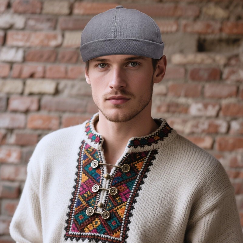 SAIIURV Grey Docker Cap Men's Cap Without Peak, Skull Cap,