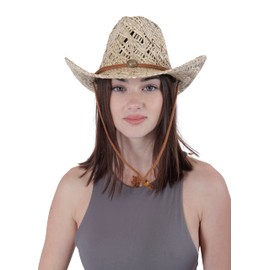 Cowboy/Cowgirl Straw Hat Panama with Western/Western Band Unisex One Size Men Women for Summer Coachella Beach in Brazilian Country Style Bohemian Indiana Natural Raffia, Xh-99
