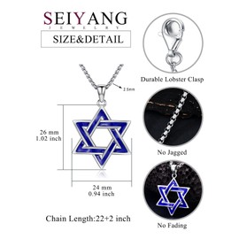 Seiyang Blue Star of David Necklace for Men 925 Sterling Silver Jewish Star Pendant Collar De La Estrella De David Blue Star of David Pendant Jewish Gifts for Men