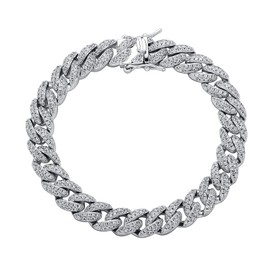 OYOGAA 9mm Cuban Link Anklets Bracelet For Women 6 Times 14K Gold Plated Full Iced Out Cubic Zirconia Shiny Miami Cuban Foot Bracelets Hio-Hop Anklet Jewelry Gifts For Women Men (White Gold, 8.00)