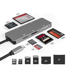 Lector de tarjetas de imagen USB C XD, tipo C (5 Gps) de alta velocidad TF/SD/MS/M2/XD/CF 6 en 1 lector de tarjetas de cámara, lector de tarjetas de m