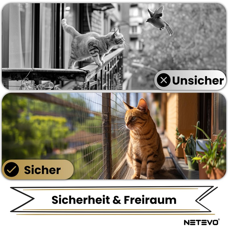 Netevo® Cat Net for Balcony, Wire Reinforced, Cat Protection Net,