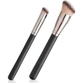 Brocha correctora, 2 brochas Kabuki en ángulo con cerdas elásticas, mezcla para maquillaje, brochas de contorno portátiles para maquillaje, líquido, crema y polvo fijador para mezclar