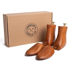 Cobbler's Choice Co. Finest Quality Men’s Boot Tree – Varnished Natural Wood, Timeless Design, Signature Finish, Brown - Large