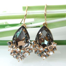 Navachi 18k Gold Plated White Crystal Pear Multi-color Zircon Drop Ear Stud Earrings, metal crystal, crystal,