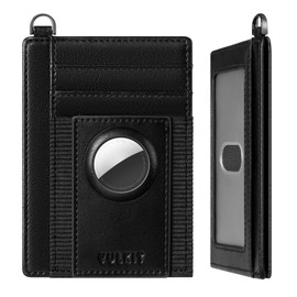 VULKIT Slim AirTag Wallet with AirTag Holder, Leather RFID Blocking Wallet Card Holder Minimalist Airtag Smart Wallet with Keychain