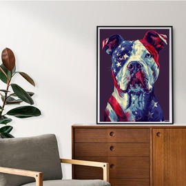 BRTITA American Flag Pitbull Dog DIY 5D Diamond Paint Kits for Adults Easy for Beginner Round Full Drill Diamond Art Painting Gems Mosaic Craft for Home Decor 12x16 inch / 30x40cm