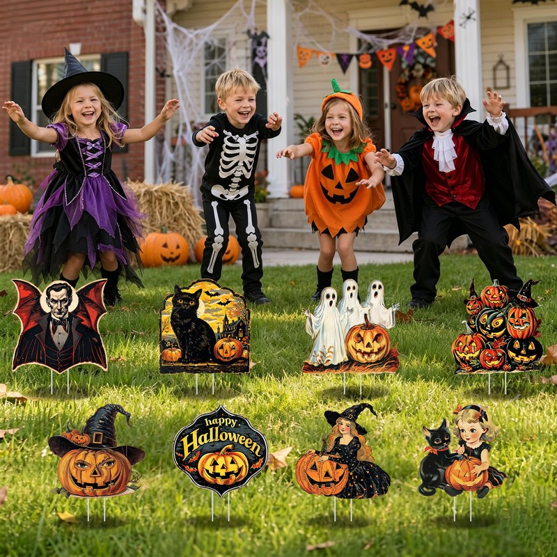 8 Pcs Vintage Halloween Yard Signs with Stakes