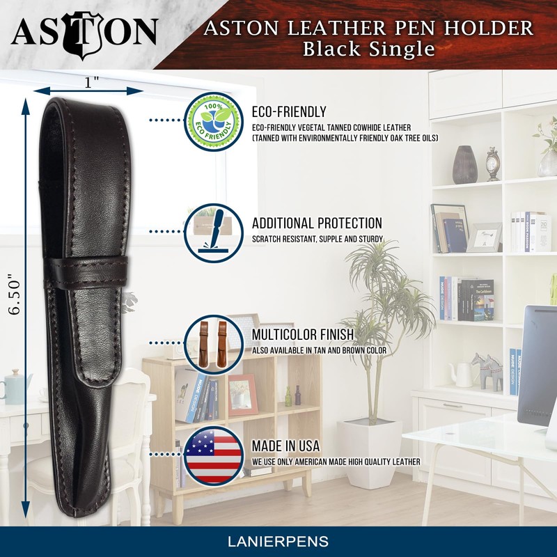 Aston Leather Pen Holder - Black Single