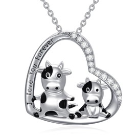 PROESS Animal Mother Daughter Necklace 925 Sterling Silver Cow Dinosaur Hedgehog Wolf Hummingbird Elephant Heart Pendant Necklace Mother Daughter Jewellery Gifts for Mum Daughter, Sterling Silver