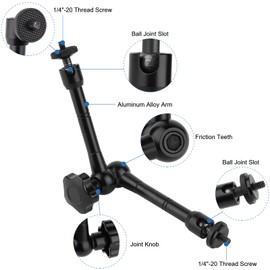 Mippko Camera Mount Super Crab Clamp 10" Length Articulating Magic Arm with 1/4"-20 for DSLR Camera/ Insta360 /LCD Monitor, Tripod Adapter Fits GoPro Hero 11/10/9/8/7/6/5/4,360°Adjustable Holder