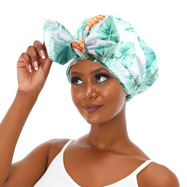 Sent Hair Shower Cap for Women Reusable Waterproof Bath Cap for Long Hair Cap for Shower Cute Large Turban Shower Cap for Braids(Pineapple)