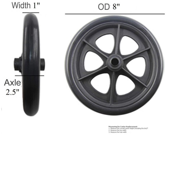 Wheel Replacement for Wheelchairs, 8 inch by 1 inch Black (2)