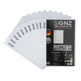 SIGNZ File Folder DIN A4, Sturdy, Pack of 11, White, Transparent Cover, CO2 Neutral, Made from Recyclable Plastic (PP), FSC Mix 70%, Made in Germany