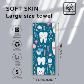 VODRM Dental Tooth Fairy Hand Towels 2PCS, Toothpaste and Toothbrush Pattern Polyester Bath Towel Set, for Kids, Adults, Bathroom, Spa, Gym, Kitchen, Travel Decor Gifts, 14.5x28 Inch