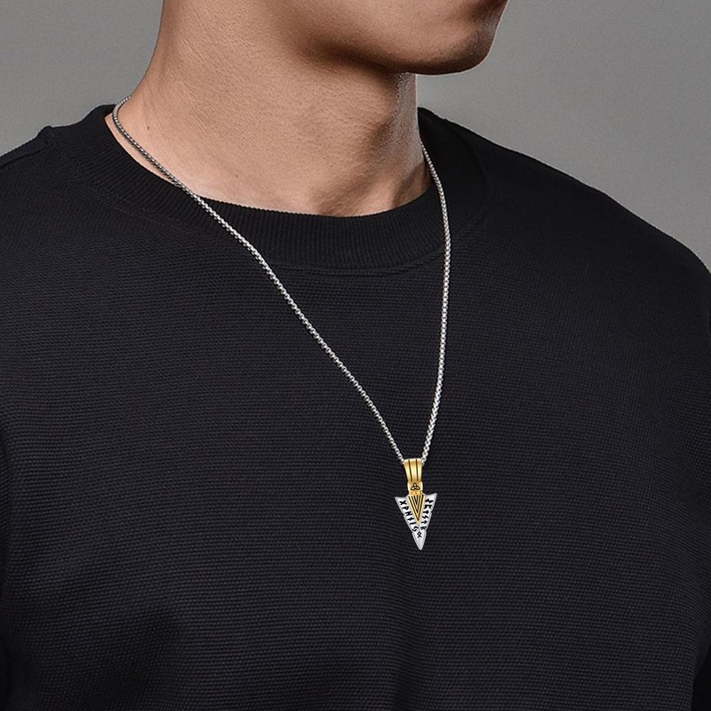 URONE Sterling Silver Arrowhead Rune Pendant Arrowhead Necklace Viking Jewelry