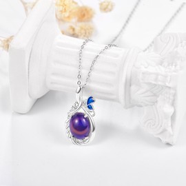 KINGWHYTE Color Changing Necklace for Women Girls 925 Sterling Silver Butterfly Pendant Necklace Color Change by Temperature Mood Pendant Necklace Jewelry Gifts