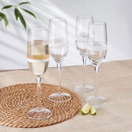 Everyday White by Fitz and Floyd Organic Band Set of 4 Flute Champagne Glasses, 8 Ounce, Clear